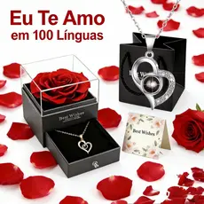 Rosa Eterna Preservada caixa de Presente E Colar Feminino E eu te amo Em 100 Idiomas Mãe Esposa Namorada Natal