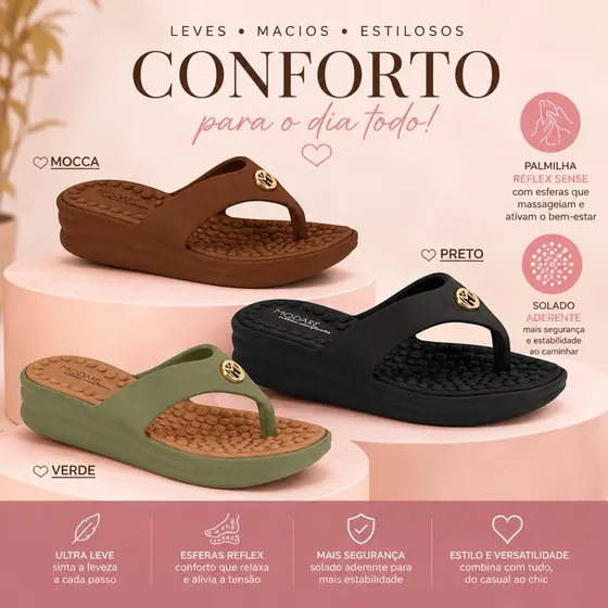 Tamanco Dedo Modare Ortopédico Anatômico Plataforma Palmilha Massageadora EVA