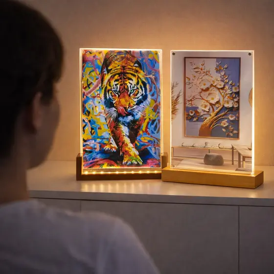 Luminária de Mesa Led Integrado para Foto Acrílica Porta Retrato A4 e A5 Moderna com Entrada USB