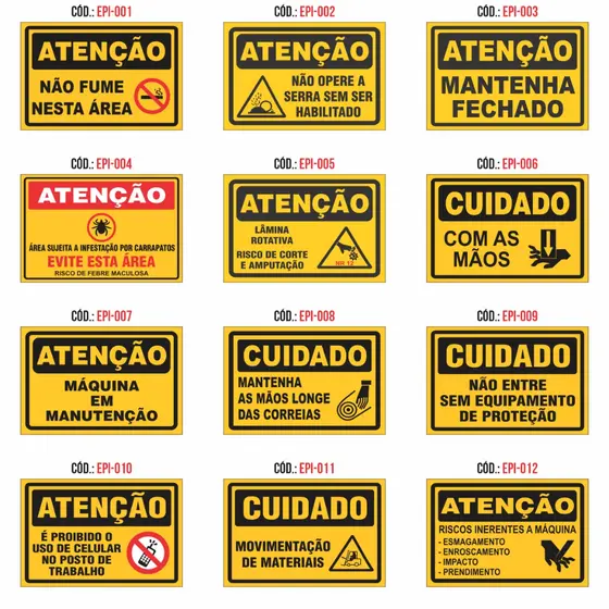 Placa De Sinalização 15x20cm EPI Aviso Diversas Opções