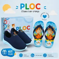 Kit 2 Pares: Tênis Calce Fácil P26 + Chinelo Infantil Ploc Menino Estampado