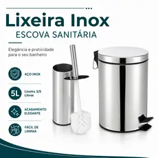 Lixeira 3/5L Escova Sanitária P/ Banheiro Luxo Chique Premium Inox Durável