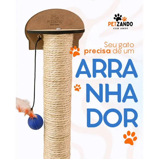 Arranhador Parede Gato Sisal Poste Brinquedo Pet PetZando