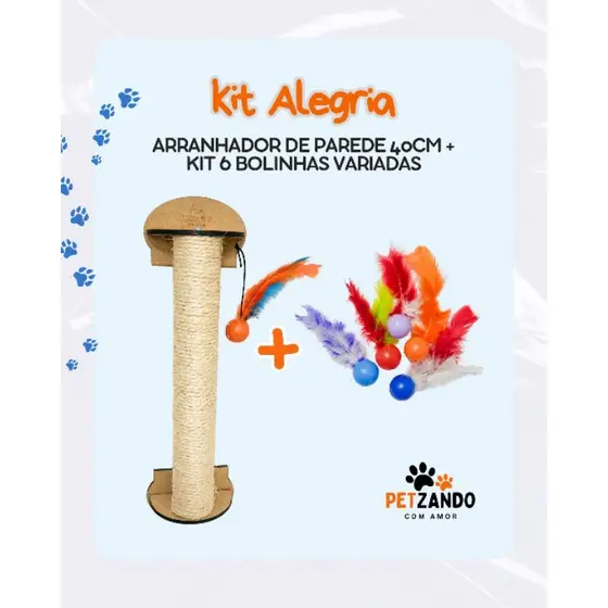 Kit para Entretenimento Completo para Gatos – Arranhador 40cm + 6 Bolinhas Sortidas