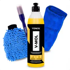 Kit Lavagem Automotiva Vonixx V-Mol Shampoo 500ml Remove Lama Barro + Luva Microfibra Carro Moto