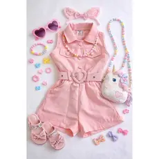 macacão curto infantil Feminino Elegante com cinto tecido alfaiataria premium