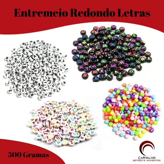 Miçanga Entremeio Redondo Letras 7MM Com 500 Gramas Aproximadamente 3450 Unidades Letrinhas Envio Rapido