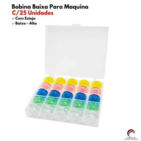 Bobina Carretilha Baixa Alta Plastica Para Maquina Com 25 Unidades