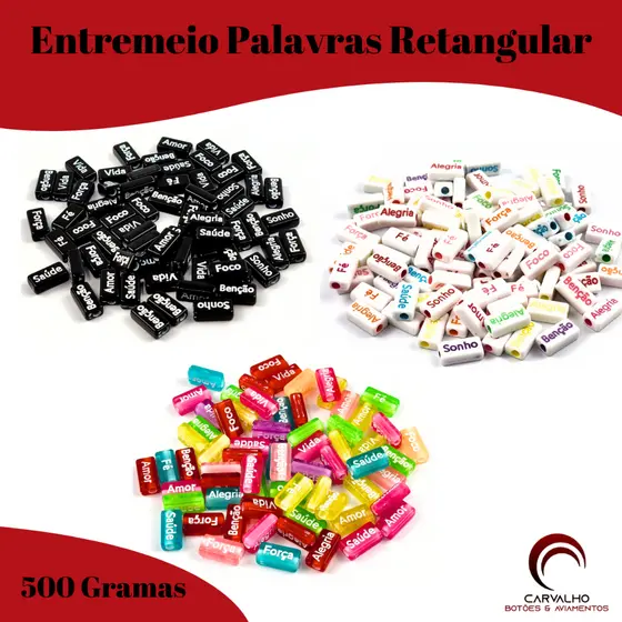 Miçanga Palavras Retangular Entremeio 8x15mm Com 500 Gramas