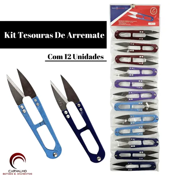 Kit Com 12 Tesoura de Arremate Metal Costura Acabamento Cores Sortidas
