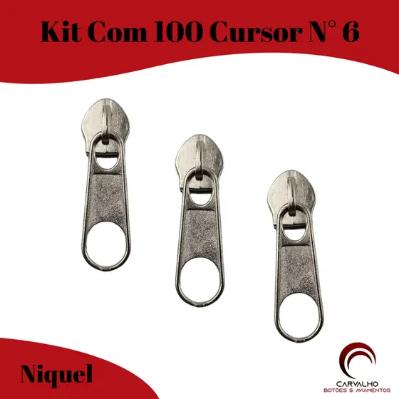 Cursor Para Ziper Numero 6 Niquel Com 100 Unidades | Cursor Simples Prata