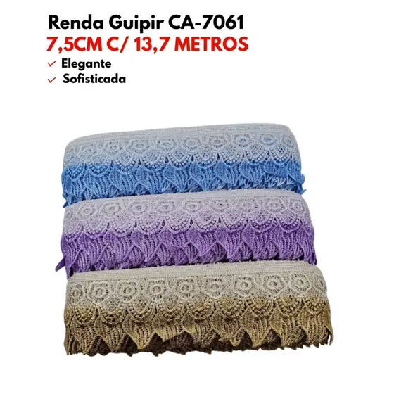 Renda Guipir Matizado Guipir Degrade CA-7061 7,5CM COM 13,7 Metros Para Costomizaçao Renda Branca