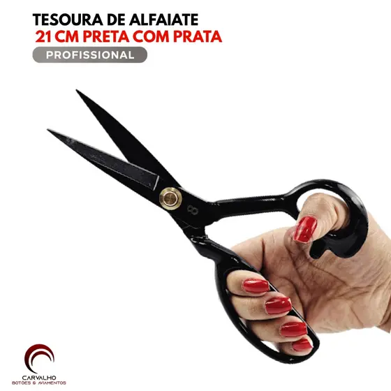 Tesoura de Alfaiate Profissional N8 21 Cm Preta Lamina Afiada Alta Durabilidade  Envio Rapido