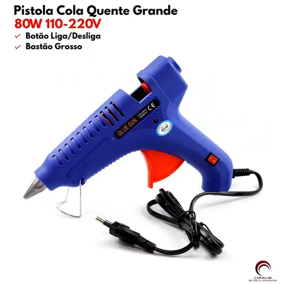 Pistola de Cola Quente 80W Bivolt Grande Profissional Liga Desliga Alta Potência Artesanato
