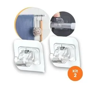 Kit 01 à 10 Ganchos Adesivos para Varão de Cortina não precisa furar Suporte de Parede