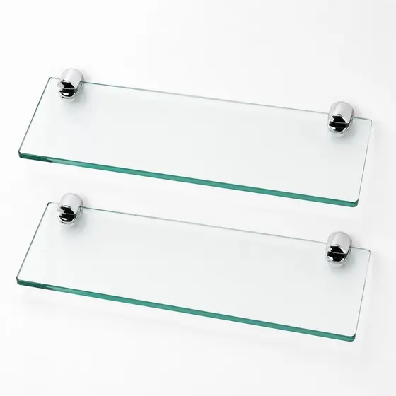 Kit 02 Prateleiras de Vidro Multiuso 40cm Para Casa Fixação Dupla de Parede/Lavanderia Porta Shampoo