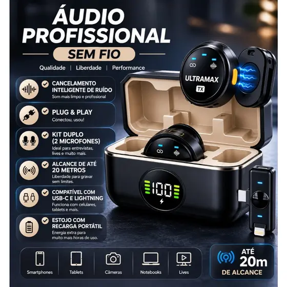 Microfone De Lapela Sem Fio Para iPhone/Android Profissional Magnético Redução de Ruído Bluetooth Gravação De Vídeo