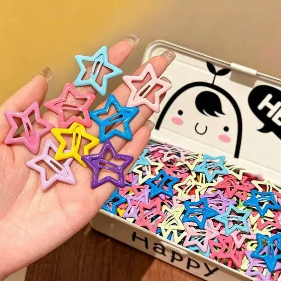 Kit 20/40/60/80/100 Presilhas Tic Tac Estrela Coloridas Infantil Acessórios de Cabelo Menina