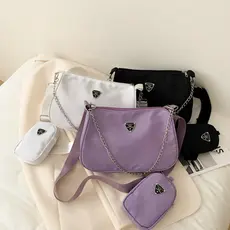 Bolsa Feminina Transversal Nylon Premium com Necessaire e Corrente – Moda Casual 2025