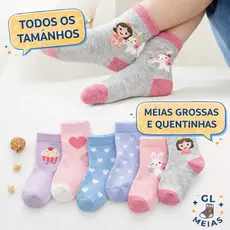 Kit 12 Pares Meia Infantil Feminina Estampada Meias Grossas e Quentinhas Excelente Qualidade