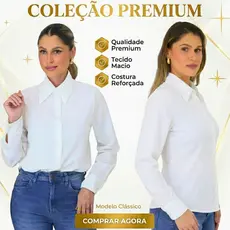 Camisa Social Feminina Plus Size Elegante Manga Longa Trabalho Escritório Casual M ao G3