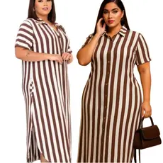 Vestido Midi Longo Listrado Feminino Malha Viscolycra Confortável Verão