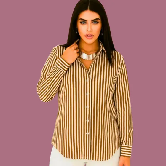 Blusa Social Feminina Listrada Premium - Gola Colarinho - Conforto e Estilo, Trabalho e Evento