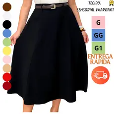 Saia Midi Cintura Alta Evangélica Plus Size com Tecido Sensorial Confortável do P Ao G3