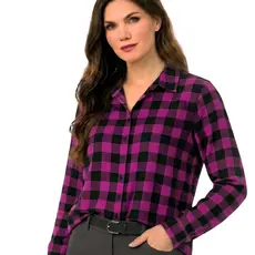 Camisa Xadrez Feminina Manga Longa Blusa Social Botão Crepinho Plus Size M Ao G1