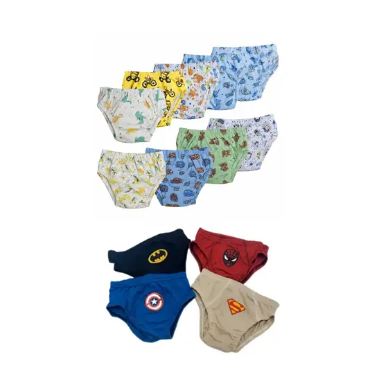 Kit Com 6 Cuecas Slip Algodão Infantil Heróis ou Desenhos