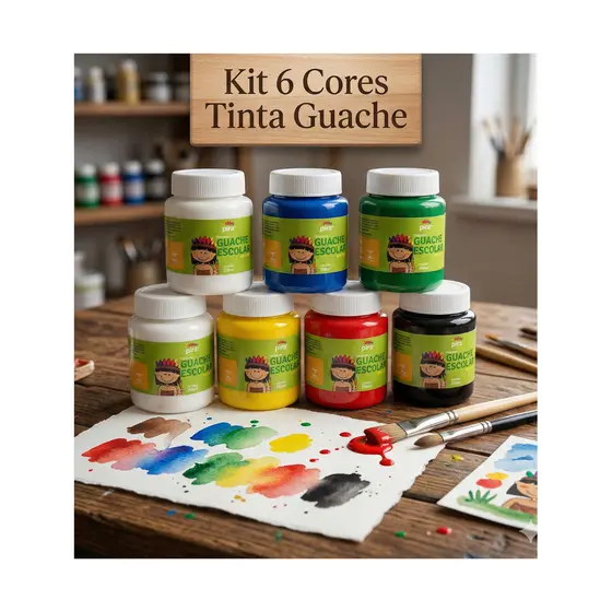 Kit 6 Tintas Guache Cores Variadas 250ml  - Piratininga