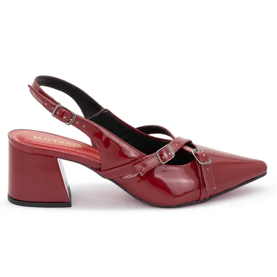 Scarpin Feminino Slingback Salto Médio Vermelho Bordô Original Confortável Moda Luxo Ref: 14.304