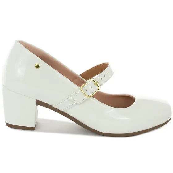 Scarpin Bico Quadrado Peep Toe Moda Modesta Salto Bloco Geométrico Boneca Ref: 64.84