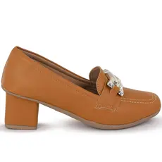 Mocassim Salto Castanho Sapato Feminino de Salto Baixo Quadrado Elegante e Atemporal Ref: Q.570