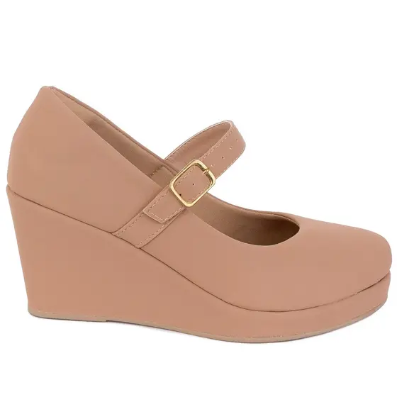 Salto Feminino Anabela Estilo Boneca Lolita Moda Casual Anabela Preta Ref: 890