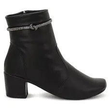 Coturno Feminino Preto Cano Curto Salto Grosso Confortável Fivela Brilhante Elegante Ref: 180