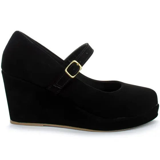 Salto Anabela Boneca Feminina Melissa Preto Nobuck Moda Lolita Ref: 890