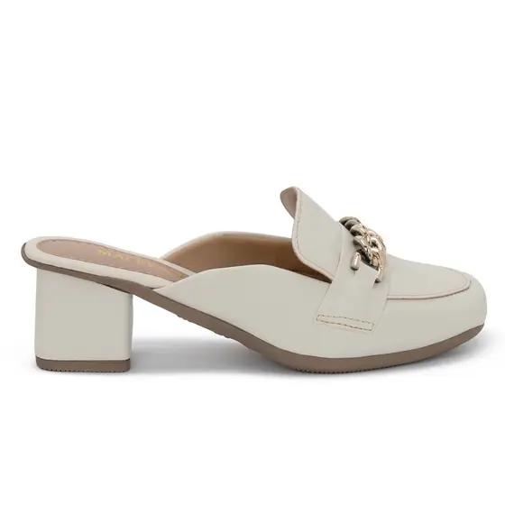 Mule Macerata Bico Quadrado com Salto Bloco Feminino Sapato Corrente da Moda Verão Ref: Q-1200
