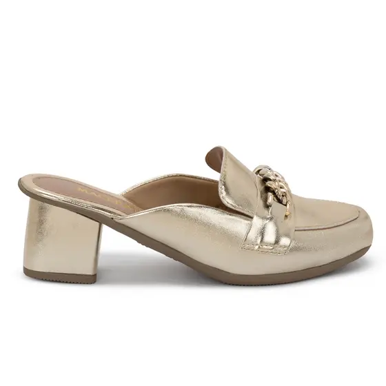 Mule Bico Quadrado com Salto Bloco Feminino Macerata Sapato Corrente da Moda Verão Ref: Q-1200