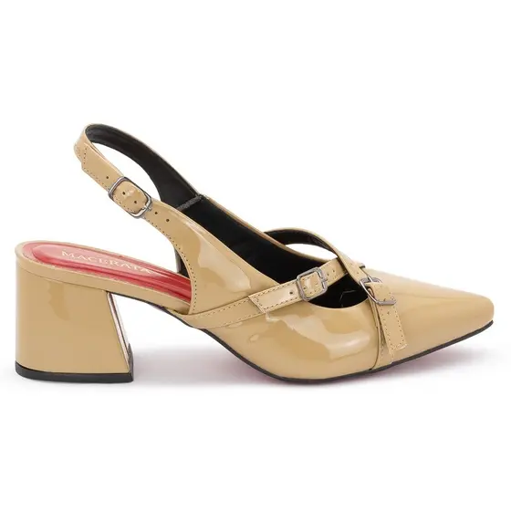 Scarpin Feminino Slingback Salto Médio Areia Macerata Original Fivelas Confortável Ref: 14.304