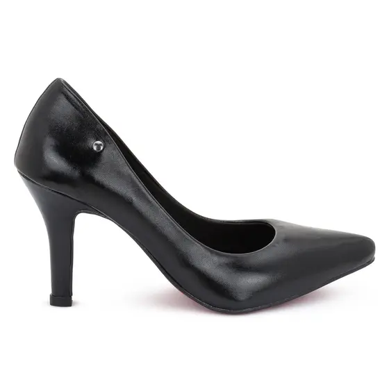 Scarpin Salto Alto Preto Macerata com Bico Fino Elegante e Atemporal Sola Vermelha Luxo Ref: 8001