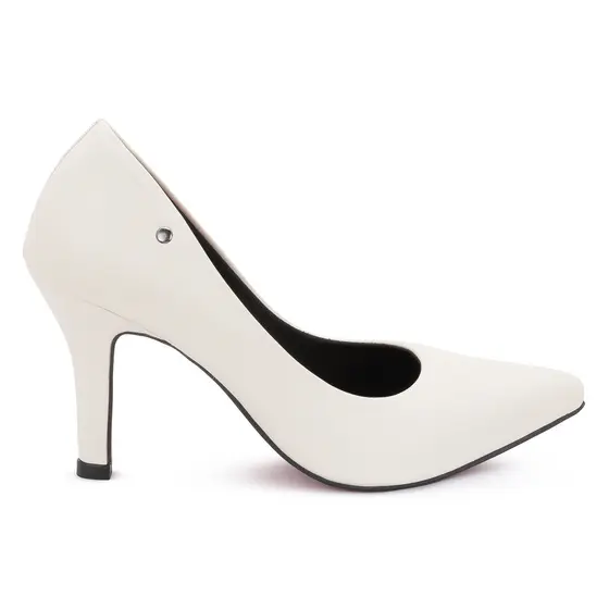 Scarpin Branco Macerata Salto Alto Feminino com Bico Fino Elegante e Atemporal Sola Vermelha Luxo Ref: 8001