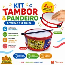 Pandeiro e Tambor Infantil - Colorido Musical Pronta Entrega Promoção