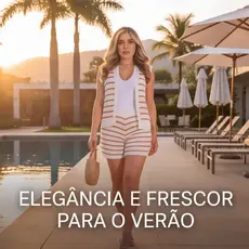 Conjunto Listrado de Tricot  Short Curto Forrado + Colete com Botões Aberto Decote V Moda Verão
