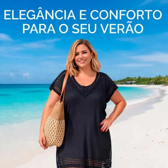 Saída de Praia Plus Size Fechado Preto - Caimento Perfeito e Versátil para o Verão