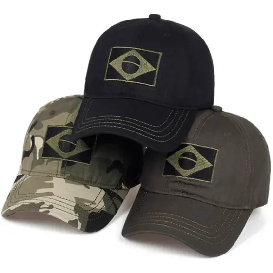 Boné Brasil Tático Camuflado Aba Curva Ajustável Bordado Militar
