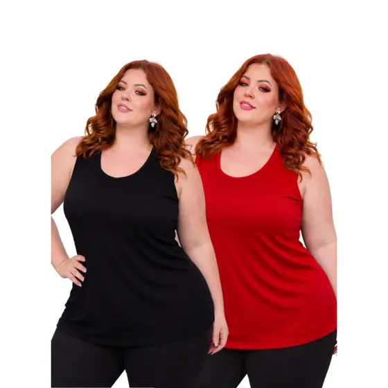 Kit 2 Regata De Viscolycra Plus Size Feminina Várias Cores Tamanhos Grandes