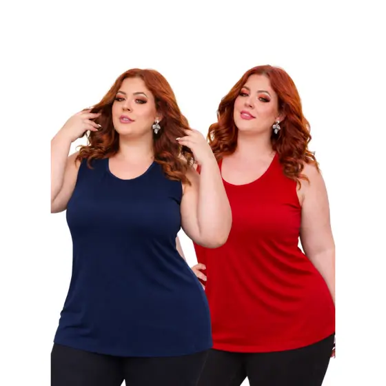 2 Regata Feminina Básica Plus Size Alça Larga Conforto e Mobilidade Viscolycra G1/G2/G3