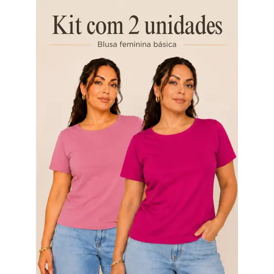 Kit 2 Camiseta Blusinha Casual varias Combinações de Cores Viscolycra Leve e Confortável
