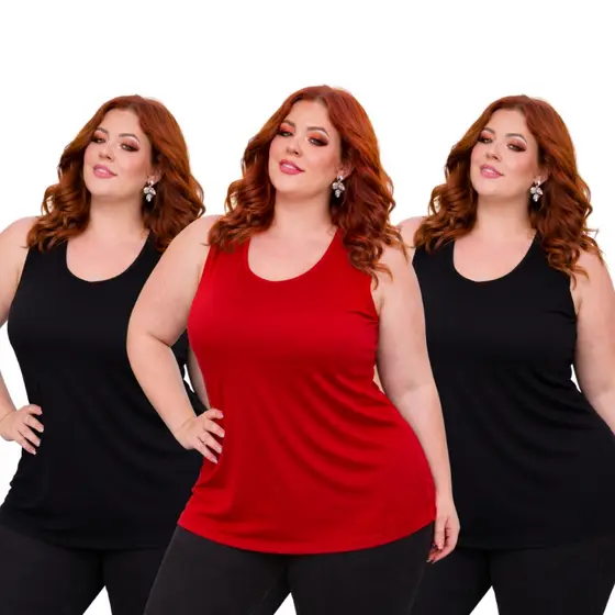 KIT com 3 Regatões Plus Size Cores Lisas G1 G2 G3 G4 G5 - Viscolycra Premium - Mallha